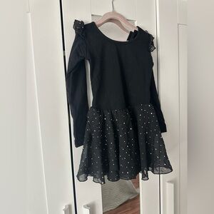 Girls Black Sparkle Tulle Skirt Long Sleeve Kids Dance Leotard and Skirt